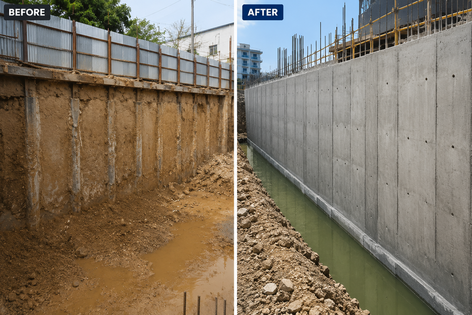 Diaphragm Wall Waterproofing Before After