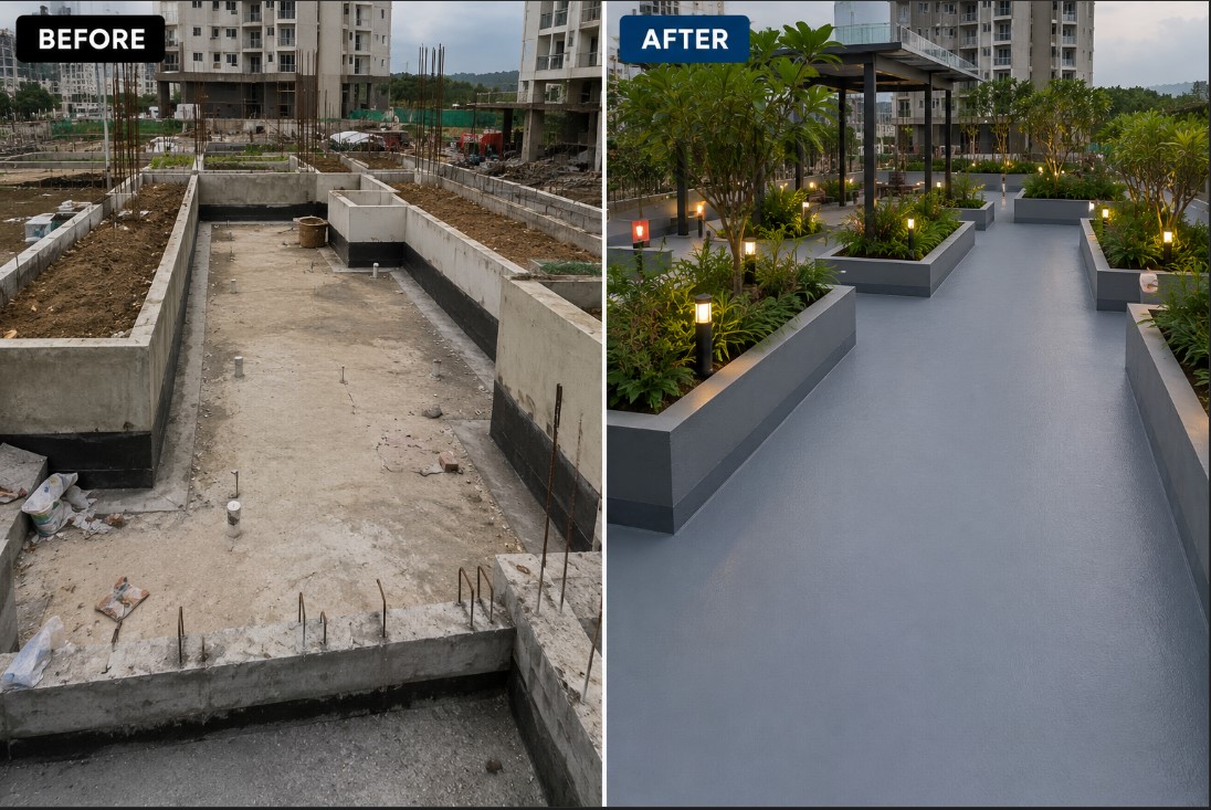 Podium Garden Waterproofing Before After