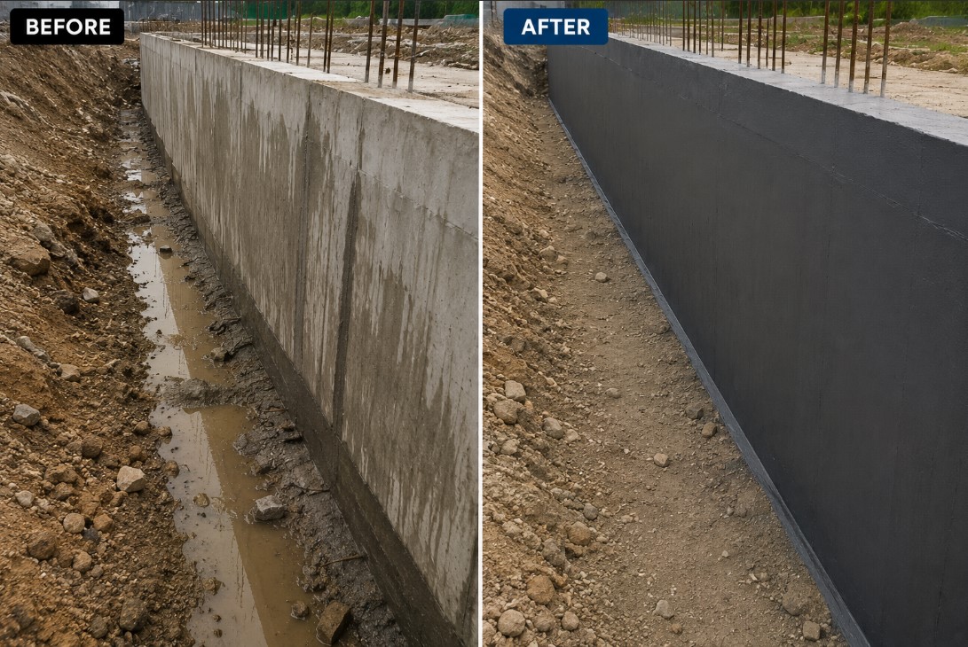 Retaining Wall Waterproofing Before After